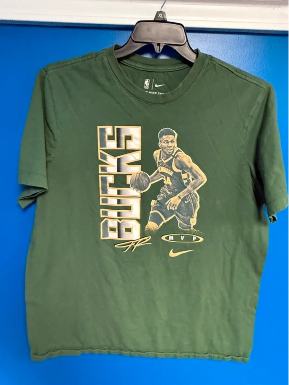 Nike Milwaukee Bucks Giannis Antetokounmpo MVP Shirt Olive Green Mens Large